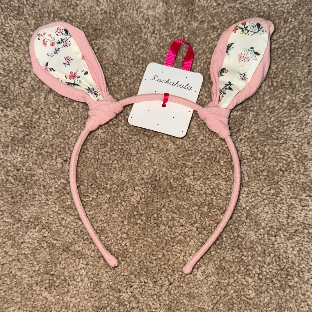 Pink Floral Bunny Ear Headband
